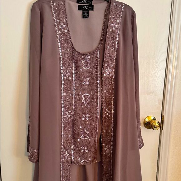 Midnight Velvet Pants - Mauve Embellished Dress & Jacket Set Women’s Size L Beaded Formal Wedding